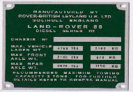 VIN Picture - Model 4 - LAND ROVER DEFENDER DIESEL 2500 cc 99-07      TD5  ALL BODY TYPES